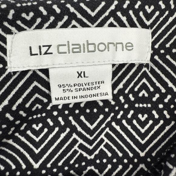 Liz Claiborne Sleeveless Top Size XL Slinky Knit Black White Pattern Pleated - Picture 3 of 9